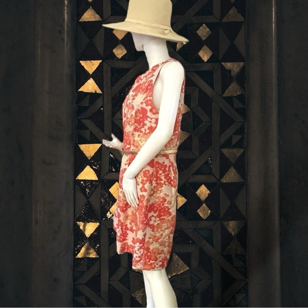 Tahari Women’s ASL Metallic Gold and Jacquard Orange Floral Fit n Flare Size 12 - Picture 5 of 16
